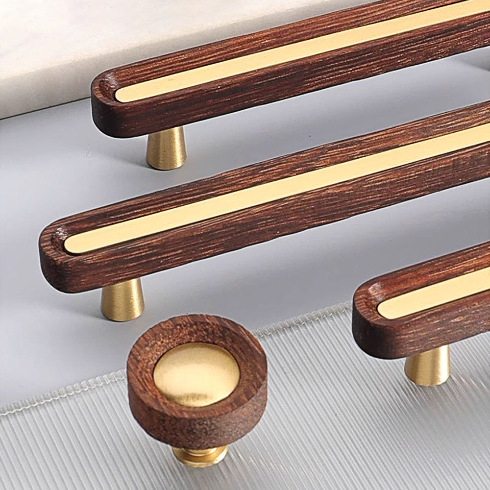 Black Walnut Brass Wooden Wardrobe Drawer Cabinet Handles