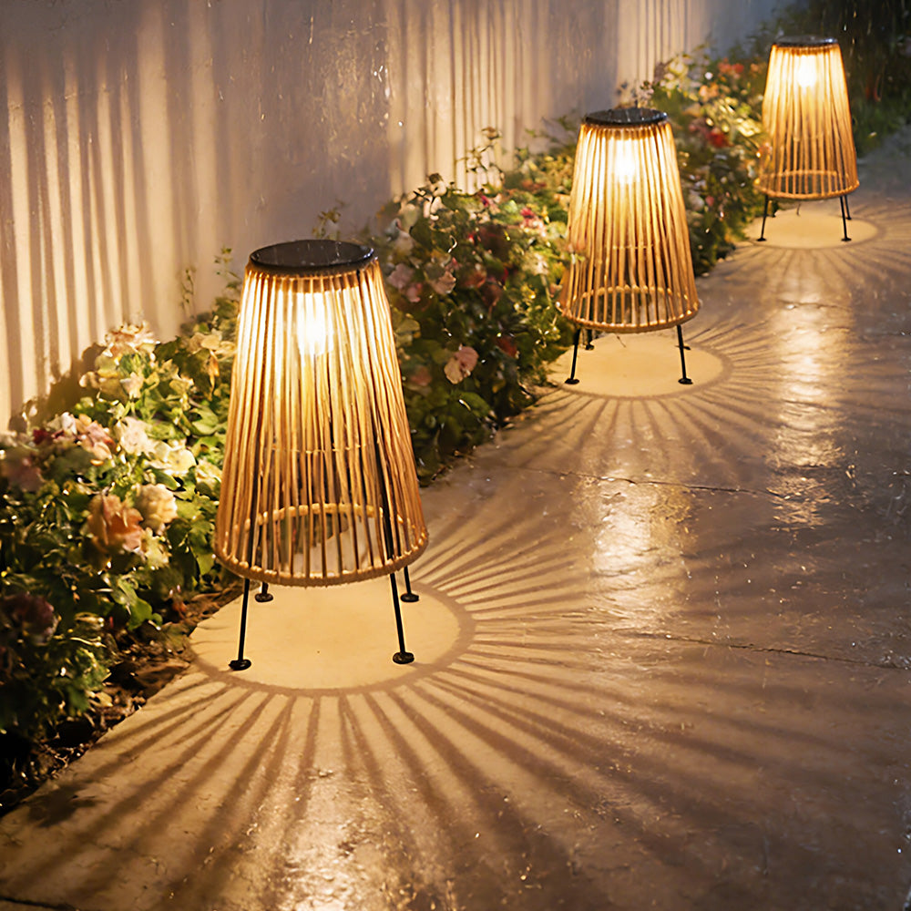 Creative Wicker Solar Lantern Outdoor Waterproof Floor Lamp