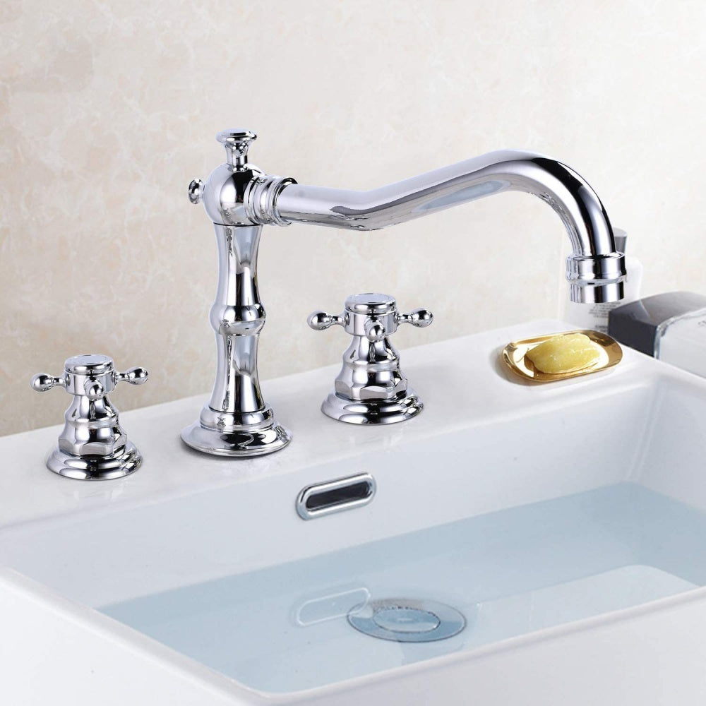 Brass Dual Cross Handles 3 Hole Basin Tap_Sliver