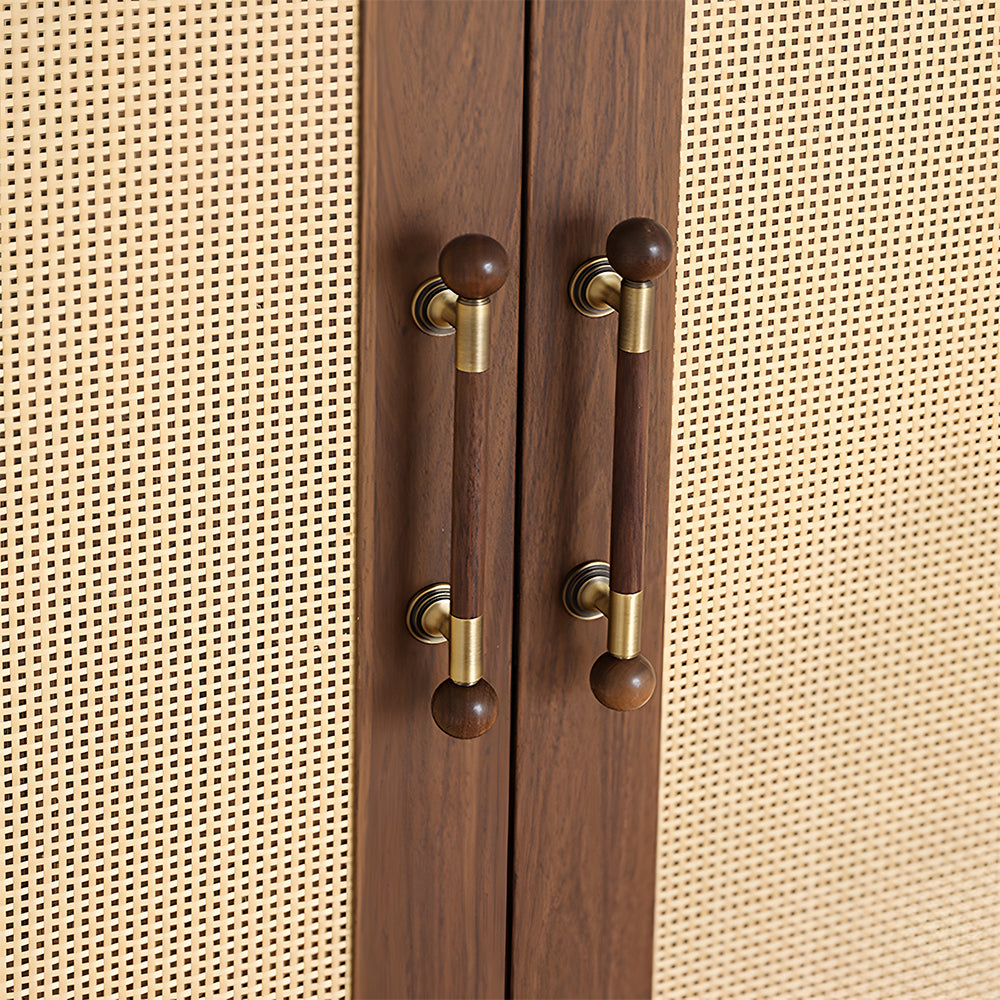 Medieval Brass Round Wooden Head Cabinet Handles