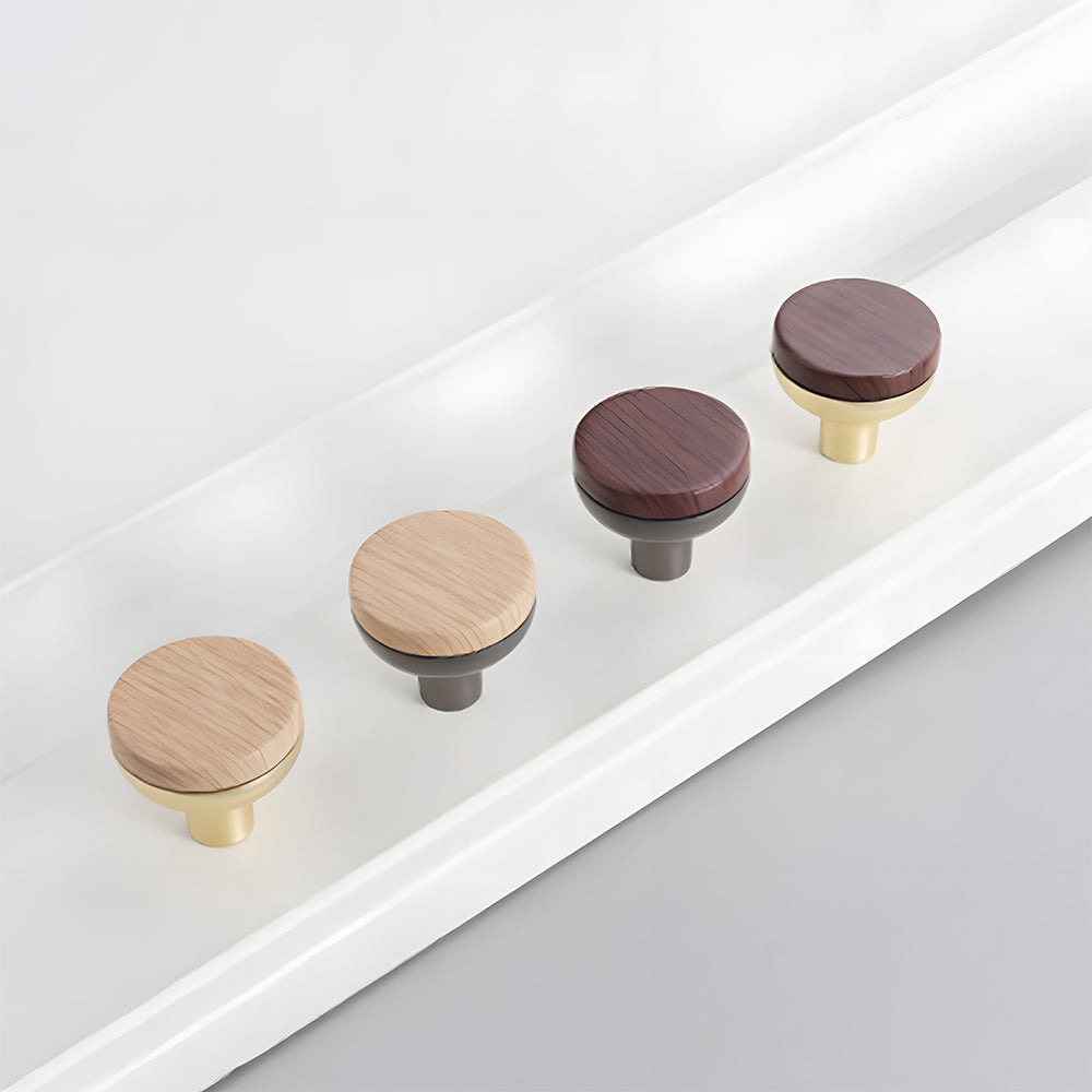 Round Wood Zinc Alloy Cabinet Wardrobe Door Handles