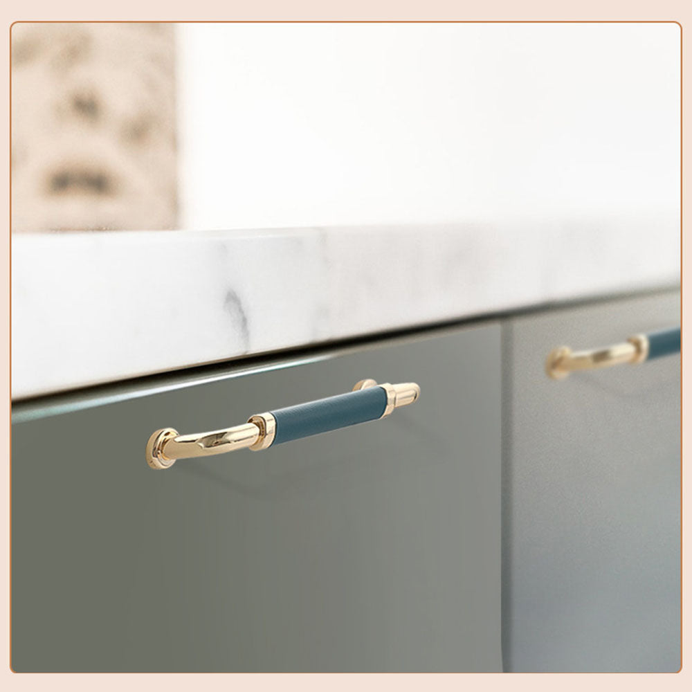 Full Grain Leather Brass Cabinet Handles And Knobs