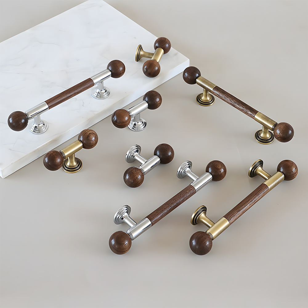 Medieval Brass Round Wooden Head Cabinet Handles