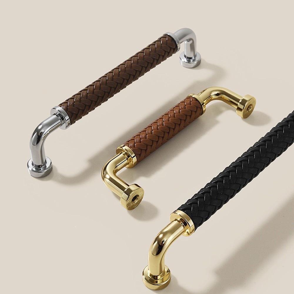 Curved Woven Leather Cupboard Handles