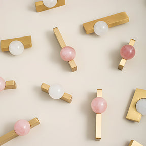 Natural Crystal Sphere Brass Cabinet Handles