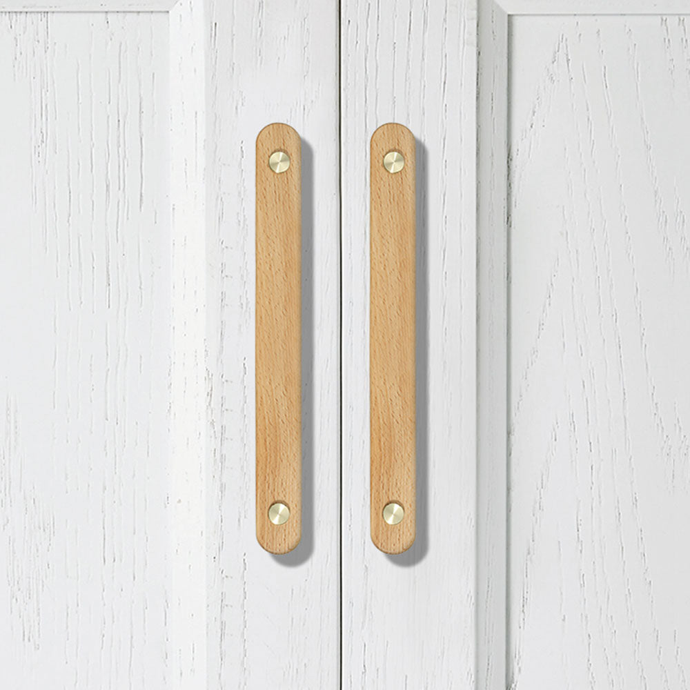 Rustic Long Beech Finish Wooden Drawer Handles