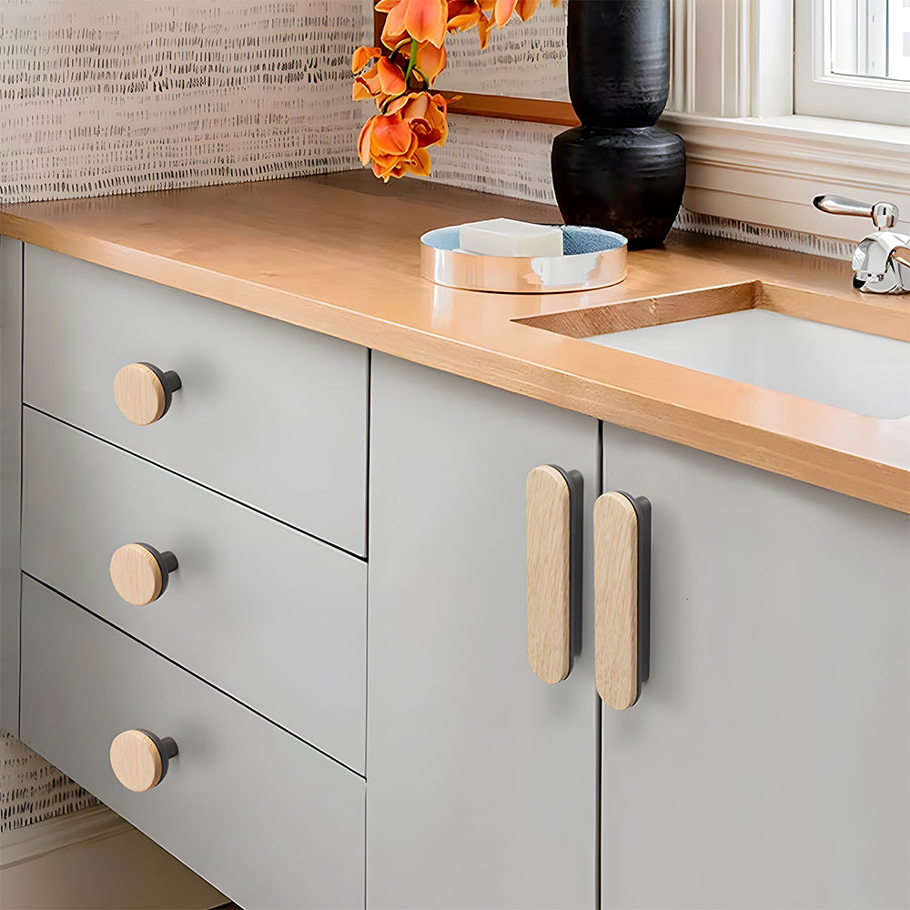 Round Wood Zinc Alloy Cabinet Wardrobe Door Handles