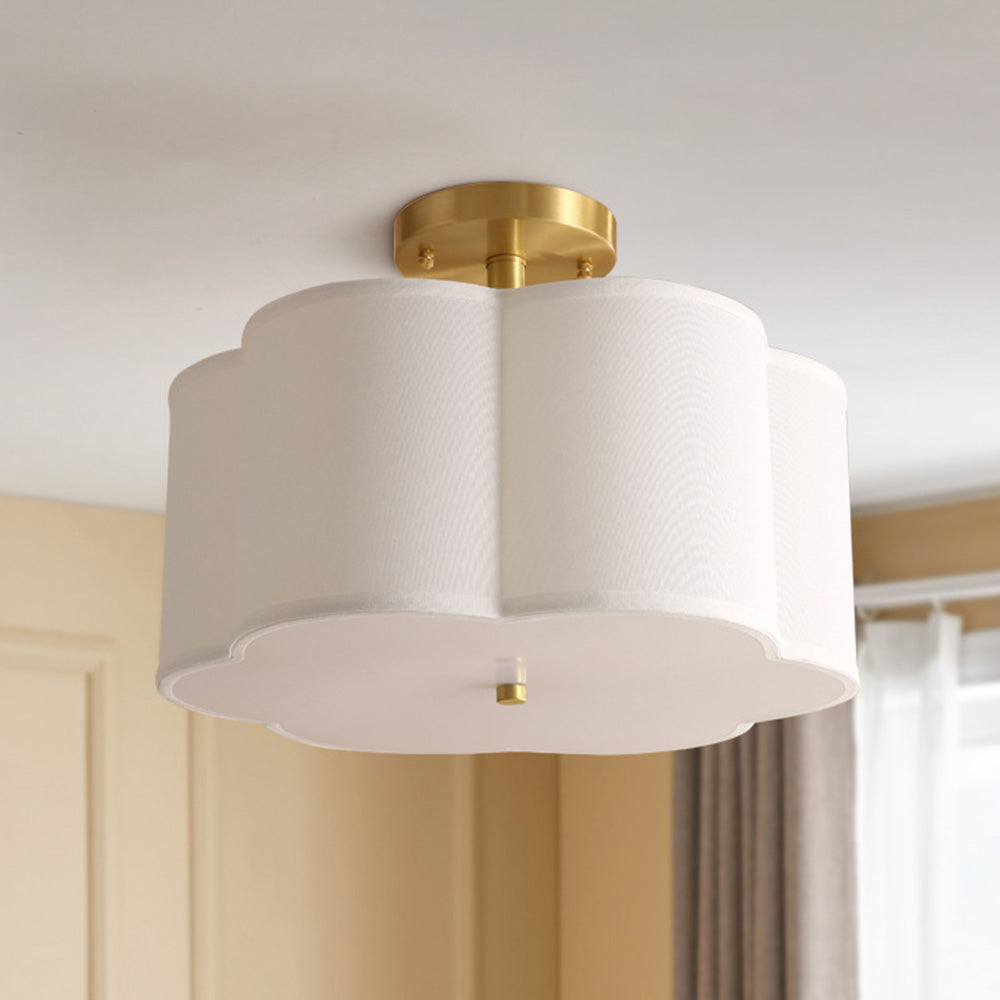 Simple White Flower Semi Flush Ceiling Light For Bedroom