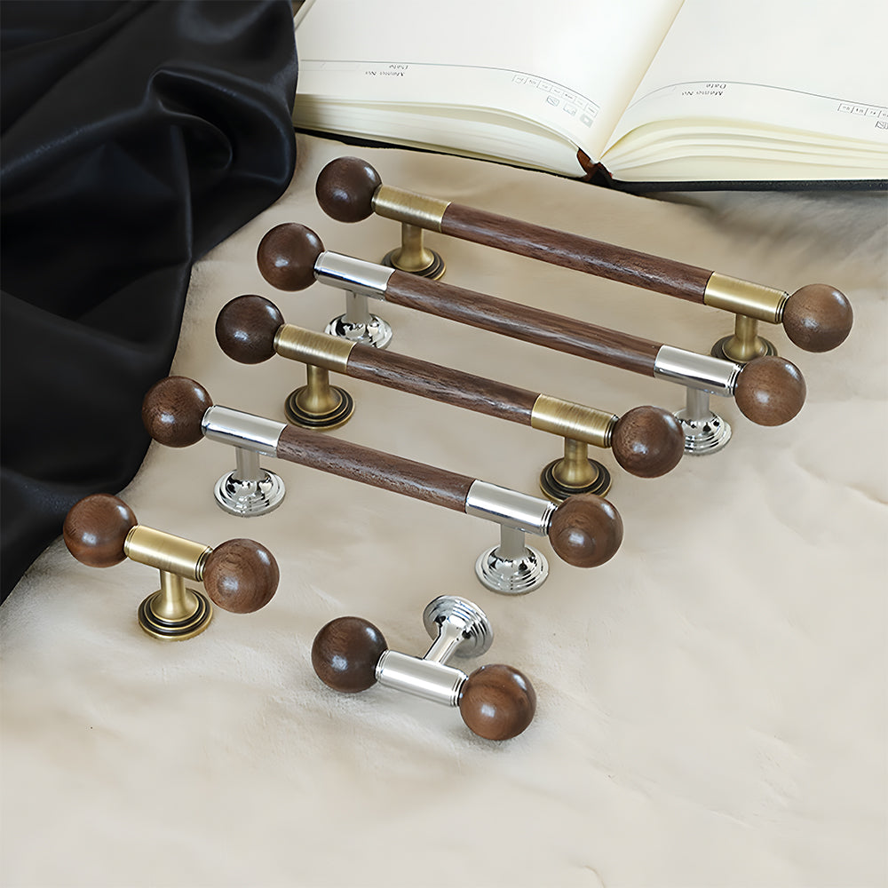 Medieval Brass Round Wooden Head Cabinet Handles