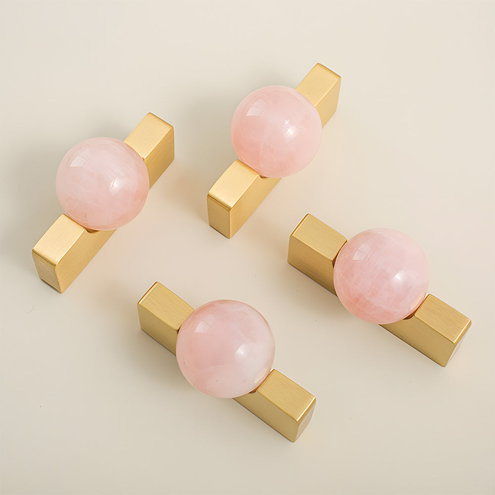 Natural Crystal Sphere Brass Cabinet Handles