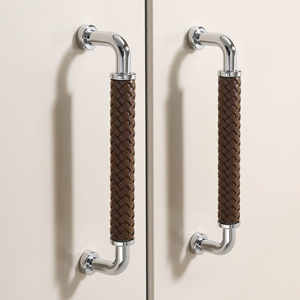 Curved Woven Leather Cupboard Handles