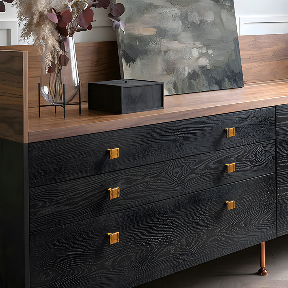 Square Textured Gold & Black Drawer Handles