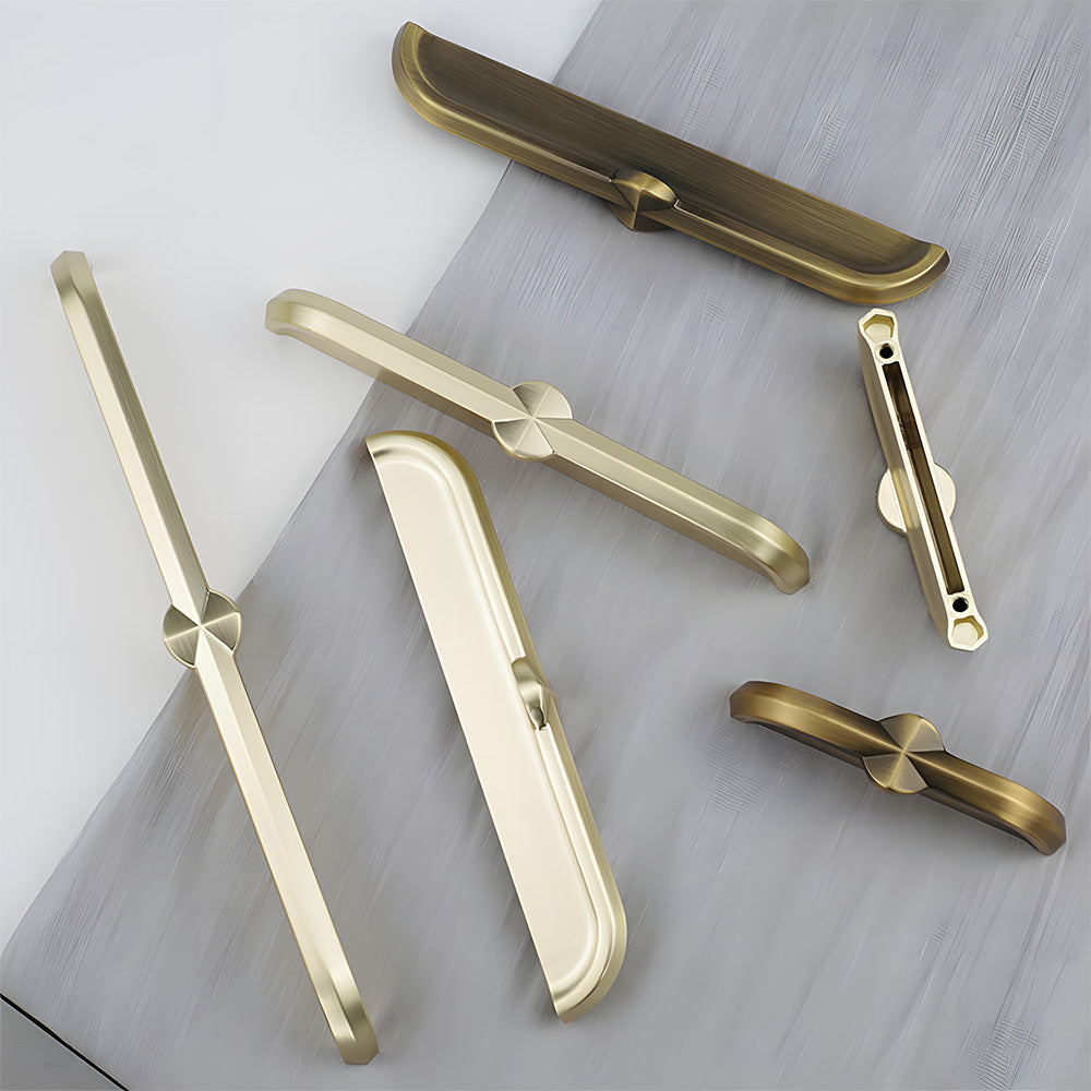 Modern Zinc Alloy Brushed Brass Cabinet Handles