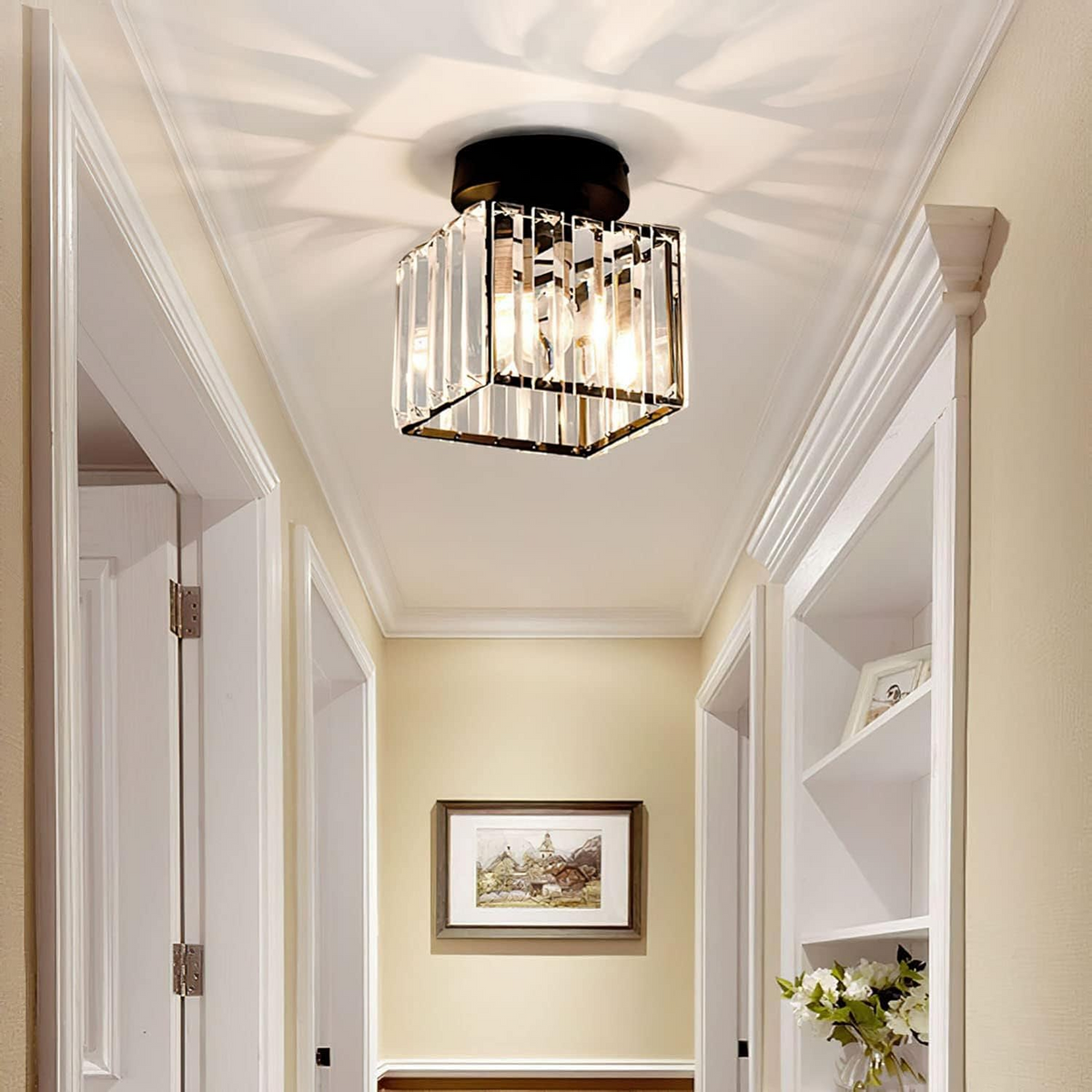 Modern 1-Light Hallway Flush Mount Ceiling Light in Black