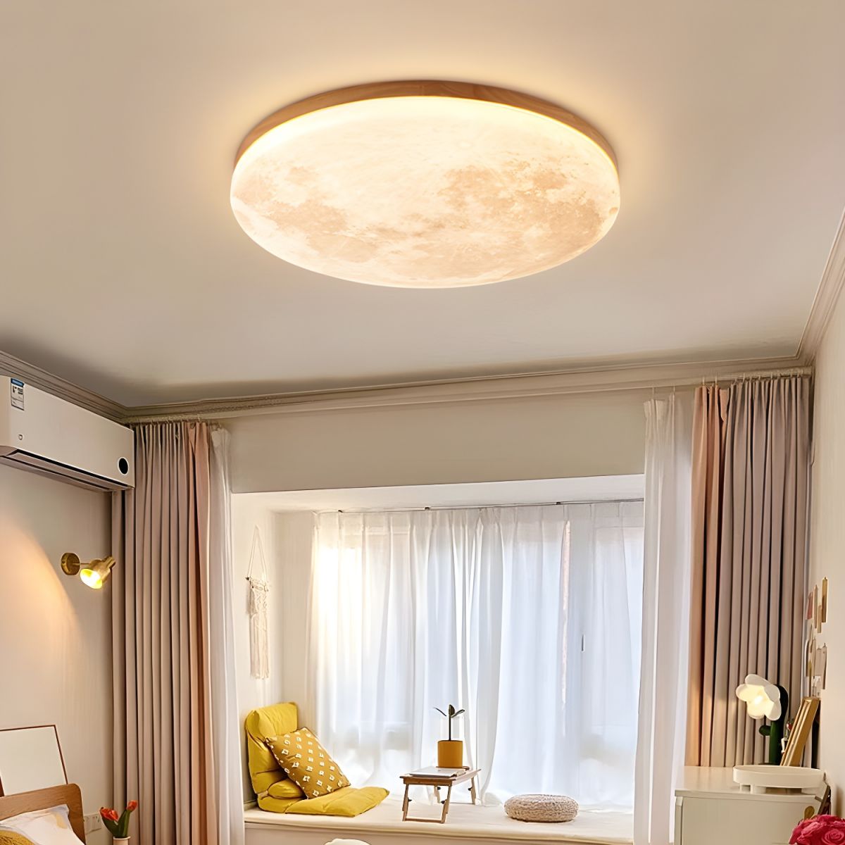 Art Deco Moon Round LED Ceiling Light For Living Room