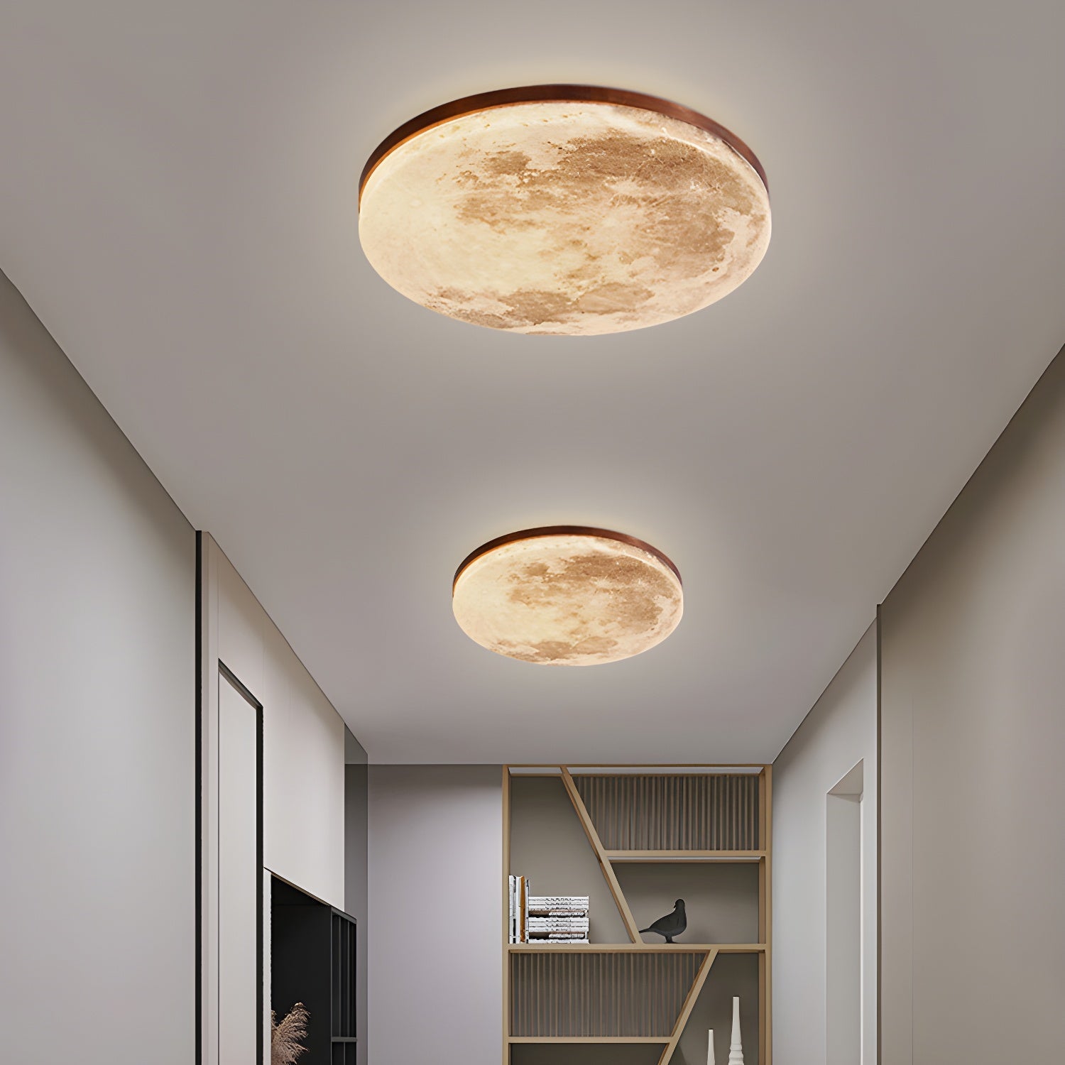 Art Deco Moon Round LED Ceiling Light For Living Room