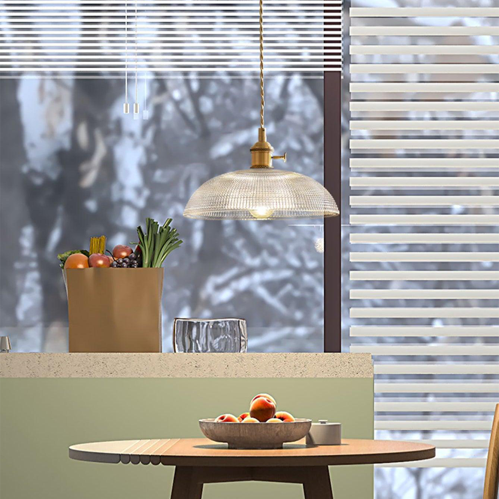 Vintage Glass Ribbed Pendant Light