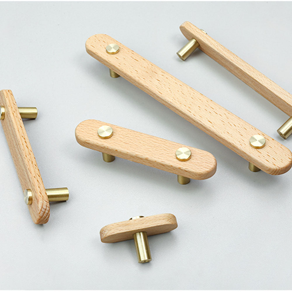 Rustic Long Beech Finish Wooden Drawer Handles