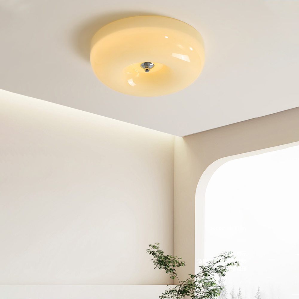 Cream Round Ceiling Lamp Bauhaus Milky Glass Lighting -Homdiy