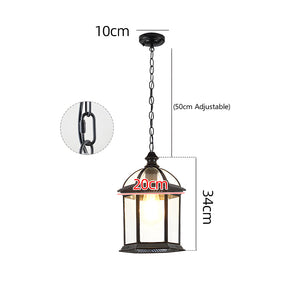Vintage IP65 Lantern Exterior Hanging Ceiling Light Fixture with Glass Shade