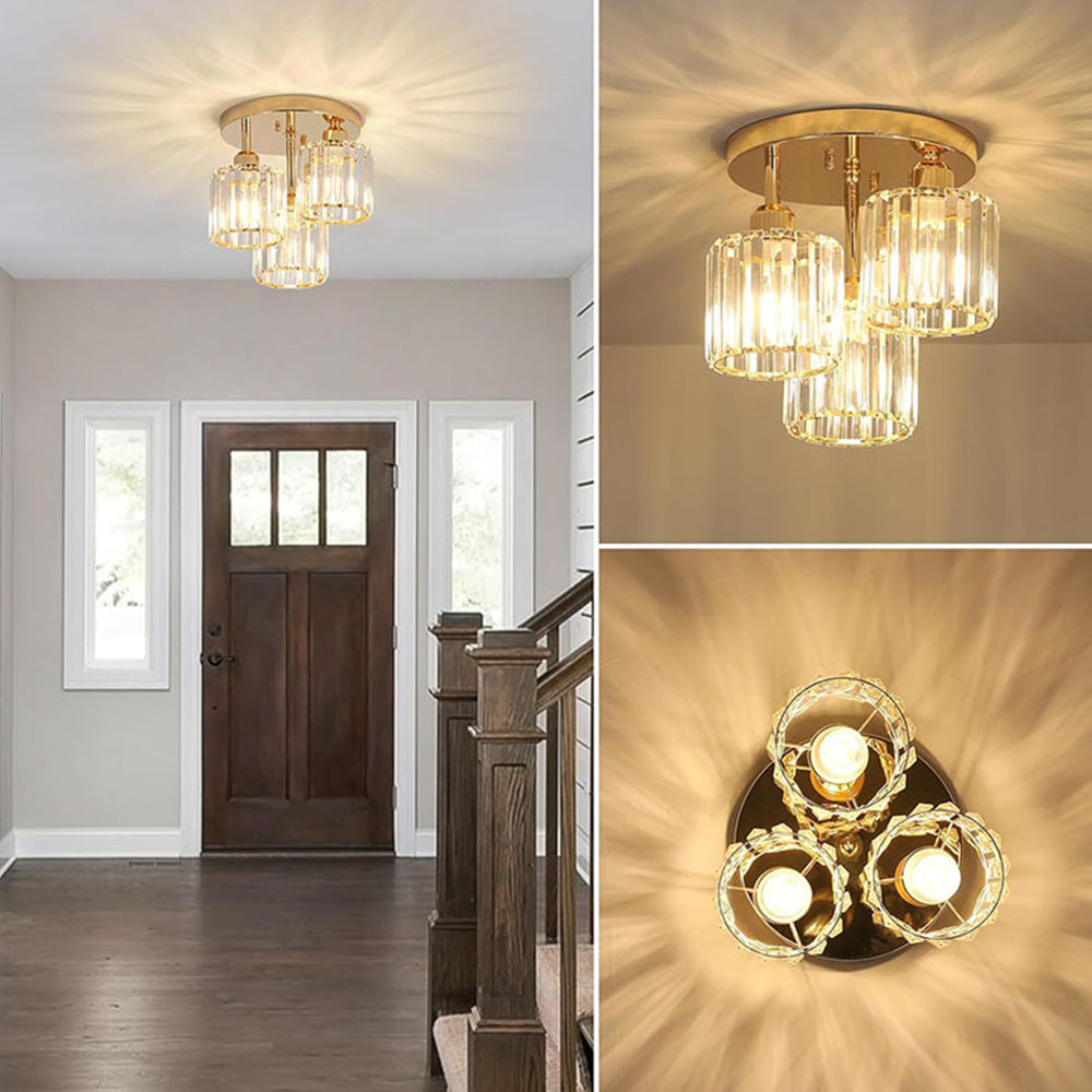 Modern Crystal Semi Flush Rounded Bedroom Ceiling Lights