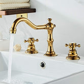 Brass Dual Cross Handles 3 Hole Basin Tap_Gold