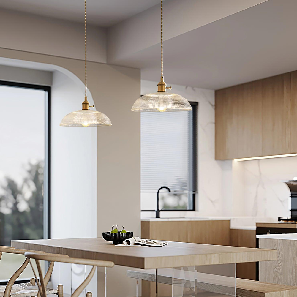 Vintage Glass Ribbed Pendant Light