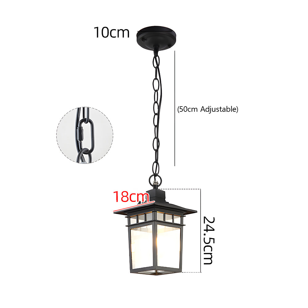 Vintage IP65 Lantern Exterior Hanging Ceiling Light Fixture with Glass Shade