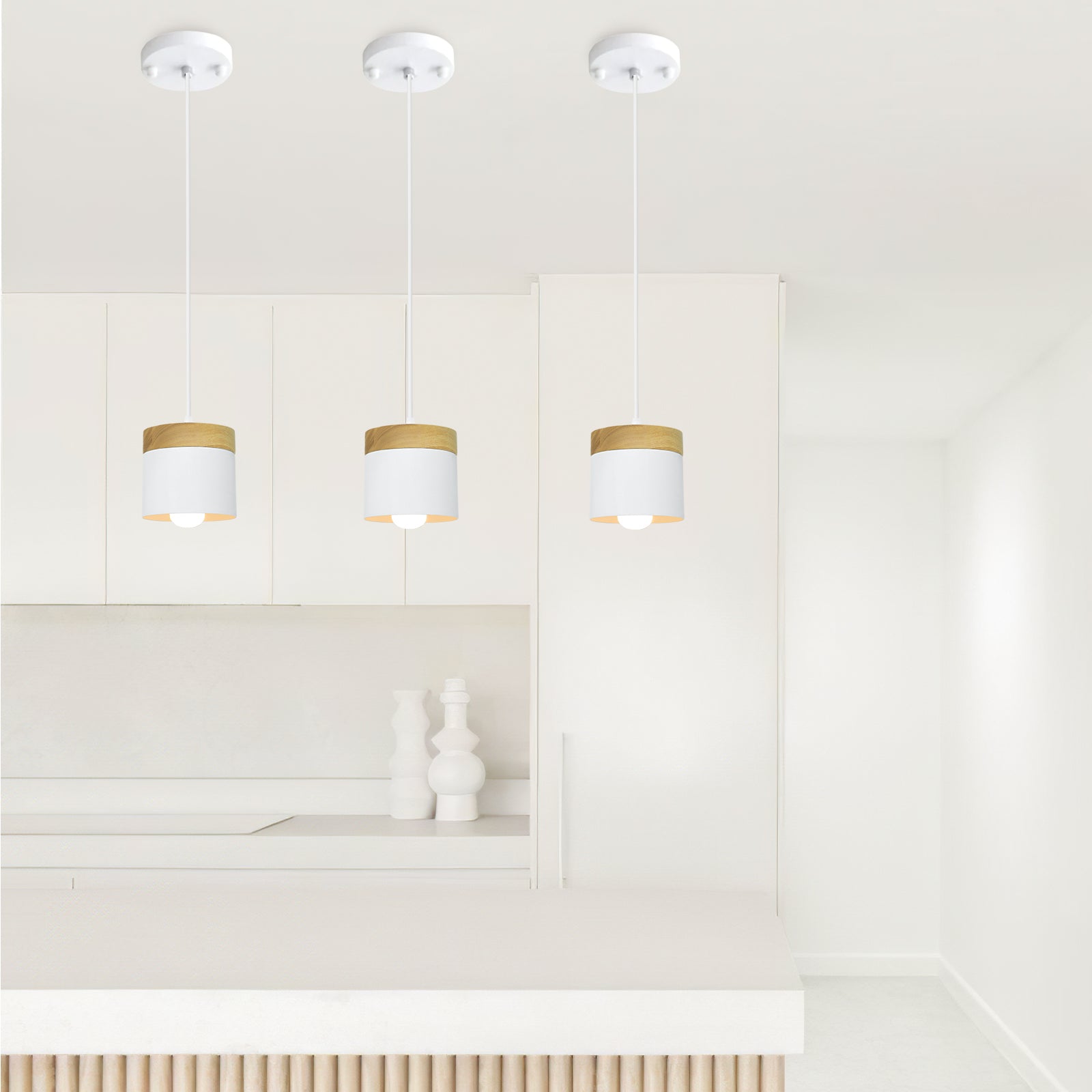 Nordic Wood Cylindrical Suspension Lamp