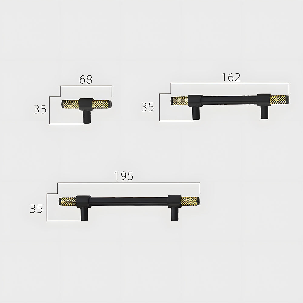 Solid Brass Knurled Kitchen T-Bar Cabinet Handles