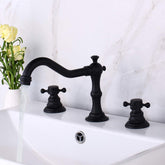 Brass Dual Cross Handles 3 Hole Basin Tap_Polished Black