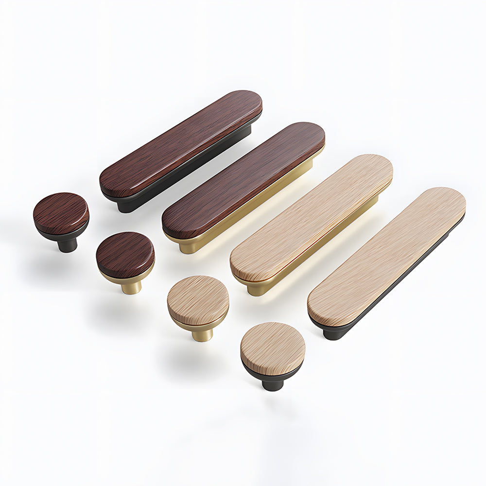 Round Wood Zinc Alloy Cabinet Wardrobe Door Handles