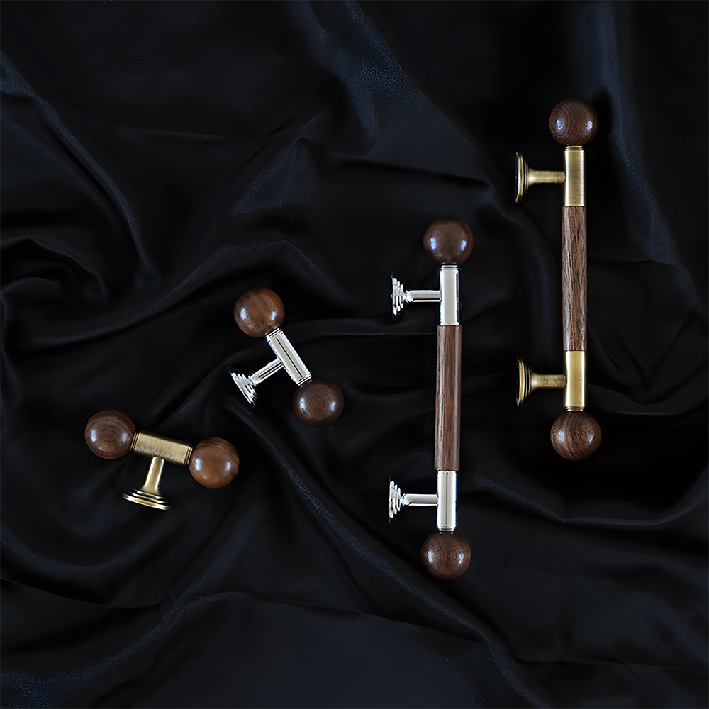 Medieval Brass Round Wooden Head Cabinet Handles
