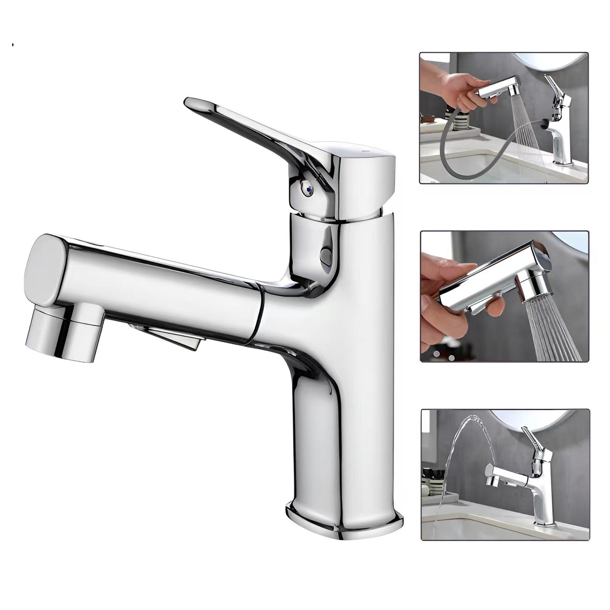 2 Modes Hot and Cold Pull-Out Bathroom Basin Taps- Sliver