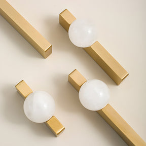 Natural Crystal Sphere Brass Cabinet Handles