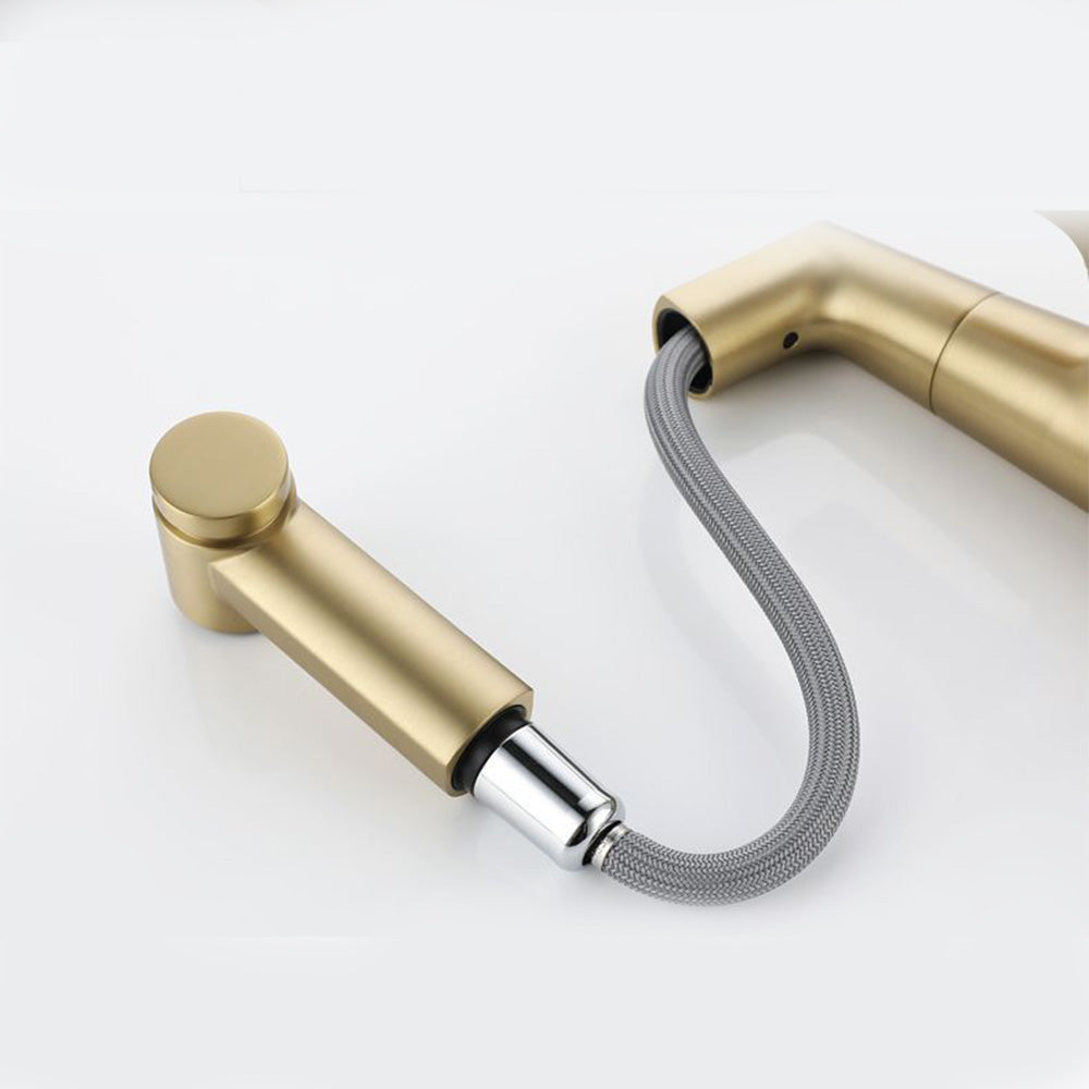 Height Adjustable Pull Out Bathroom Tap_Gold