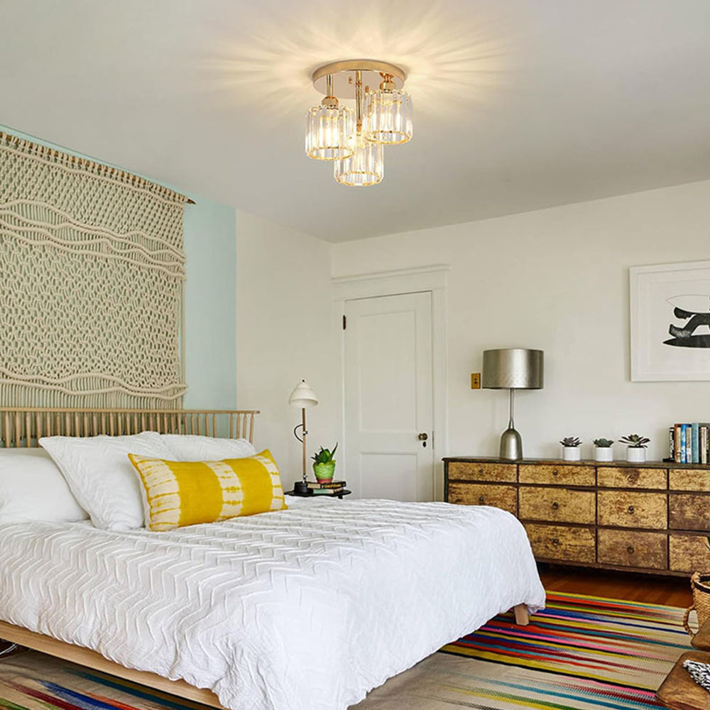 Modern Crystal Semi Flush Rounded Bedroom Ceiling Lights