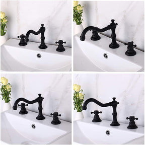 Brass Dual Cross Handles 3 Hole Basin Tap_Polished Black