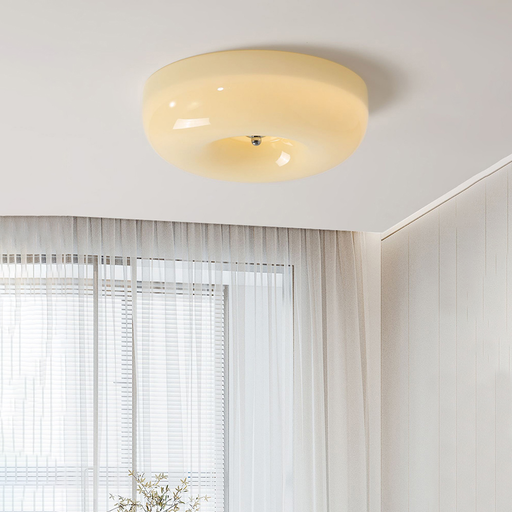 Cream Round Ceiling Lamp Bauhaus Milky Glass Lighting -Homdiy