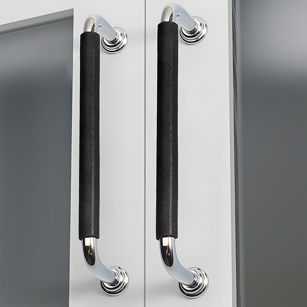 French Elegant Cowhide and Brass Cabinet Door Handle