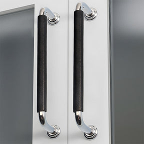 French Elegant Cowhide and Brass Cabinet Door Handle