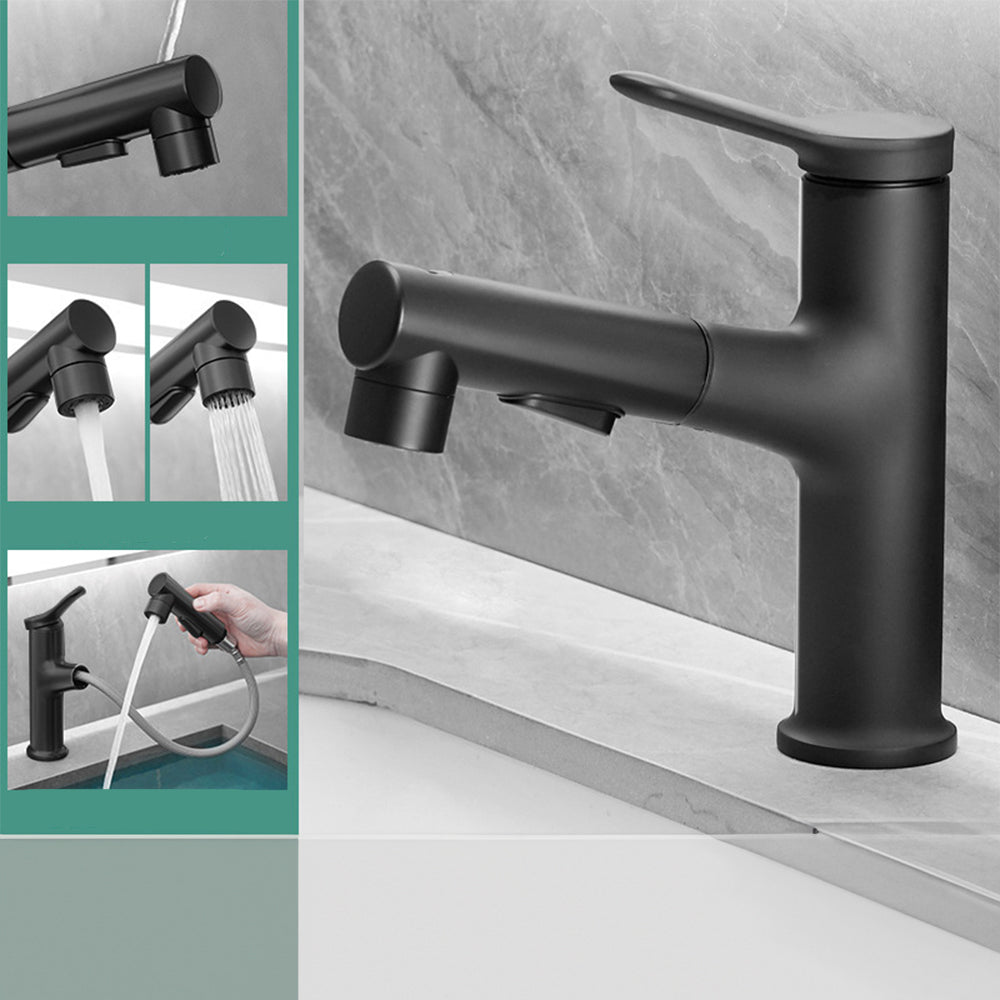 2 Modes Hot and Cold Pull-Out Bathroom Basin Taps_Black