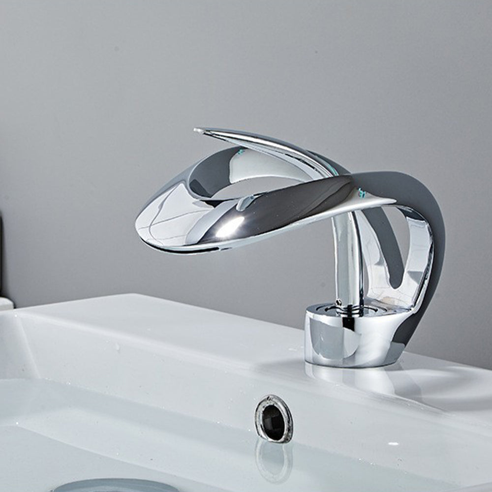Elegant Single Handle Solid Brass Waterfall Taps_Sliver