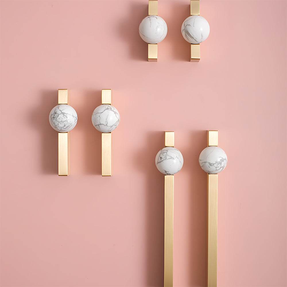 Natural Crystal Sphere Brass Cabinet Handles