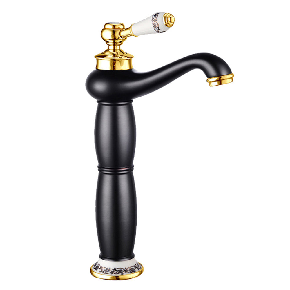 Traditional  Solid Brass Single Hole Basin Tap_Black & Gold