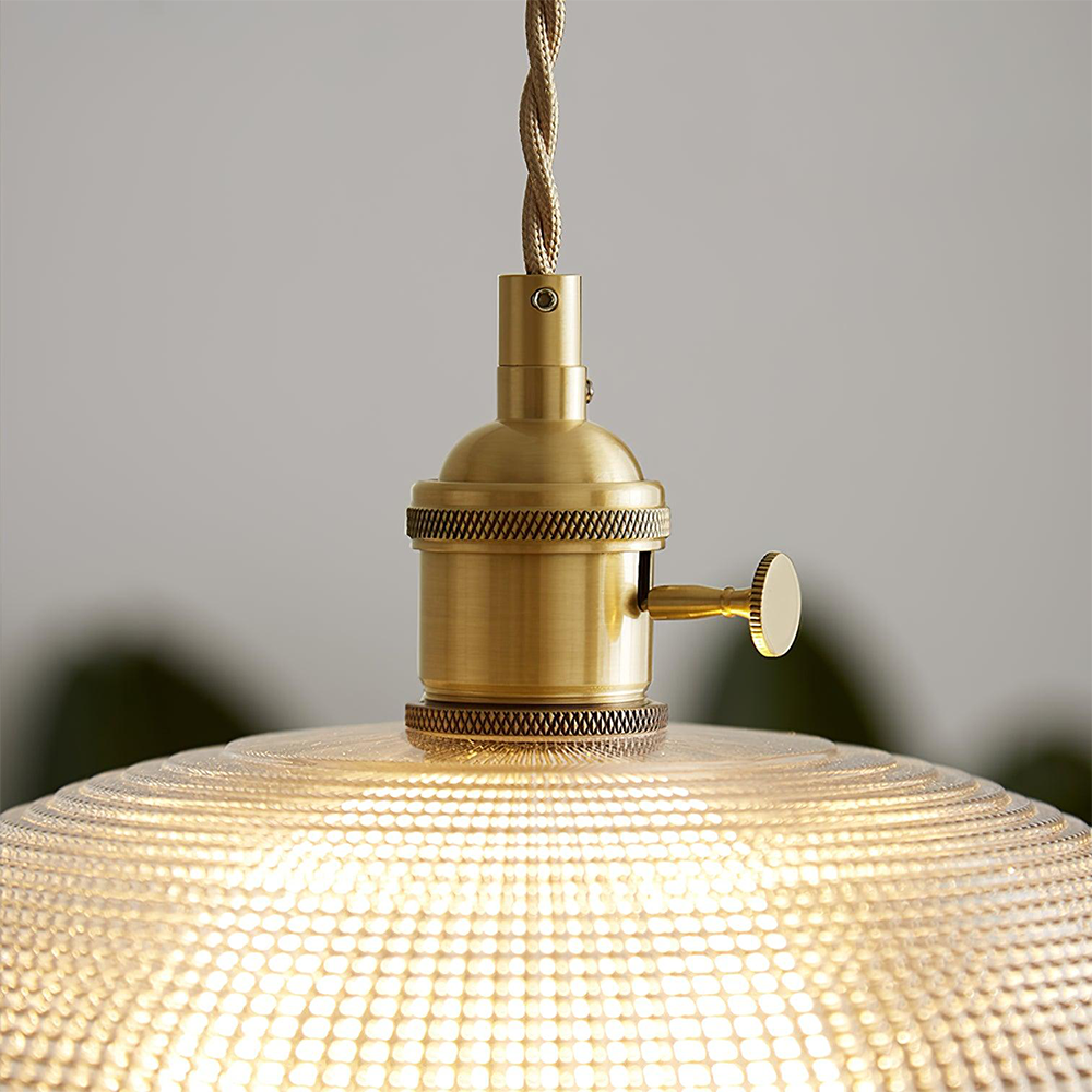 Vintage Glass Ribbed Pendant Light