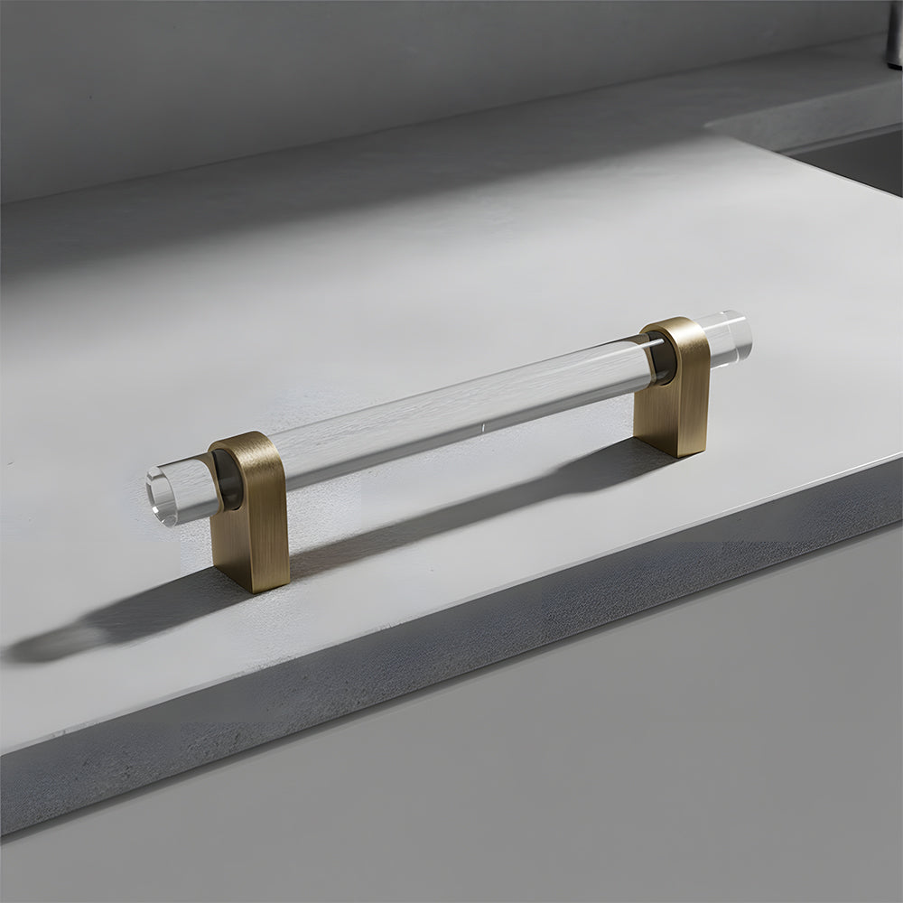 Modern Clear Acrylic and Brass Drawer Pulls