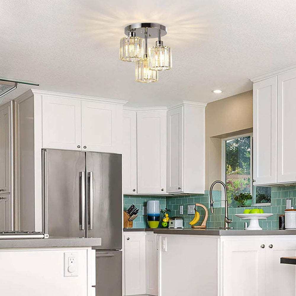 Modern Crystal Semi Flush Rounded Bedroom Ceiling Lights
