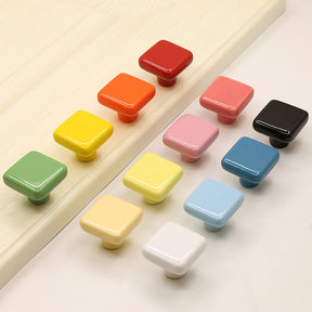 Colored Ceramic Square Single-Hole Cabinet Drawer Knobs