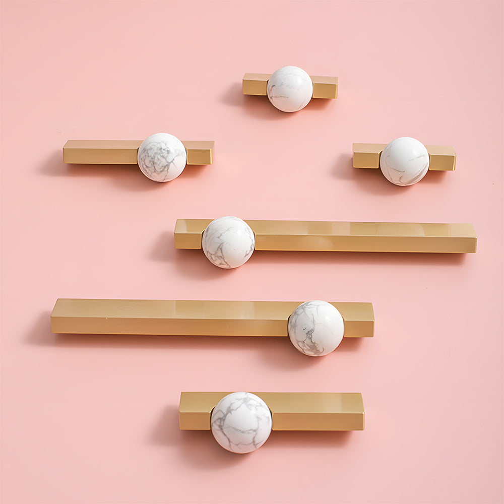 Natural Crystal Sphere Brass Cabinet Handles